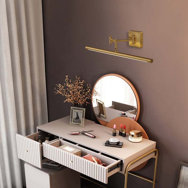 Foldable Brass Tube Vanity Sconce Light Antiqued Metal Powder Room LED Wall Lamp