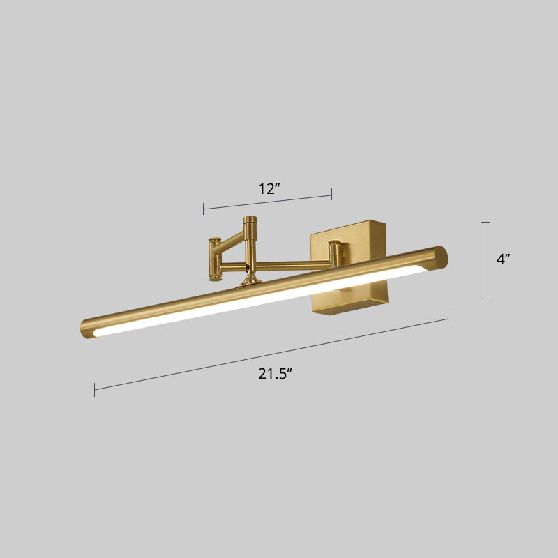 Foldable Brass Tube Vanity Sconce Light Antiqued Metal Powder Room LED Wall Lamp