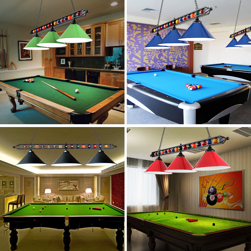 Iron Linear Island Ceiling Light Industrial Country Club Billiard Chandelier with Cone Shade