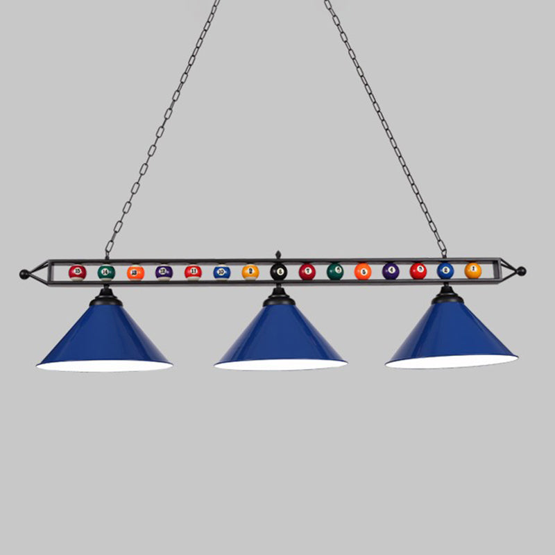 Iron Linear Island Ceiling Light Industrial Country Club Billiard Chandelier with Cone Shade