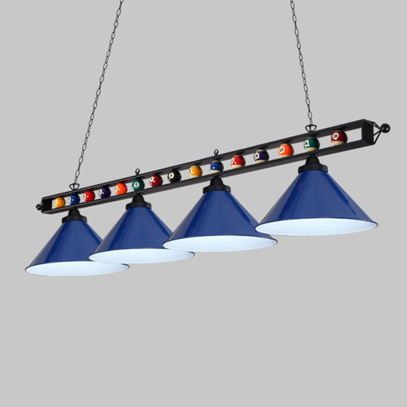 Iron Linear Island Ceiling Light Industrial Country Club Billiard Chandelier with Cone Shade