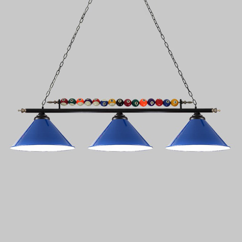 Iron Linear Island Ceiling Light Industrial Country Club Billiard Chandelier with Cone Shade
