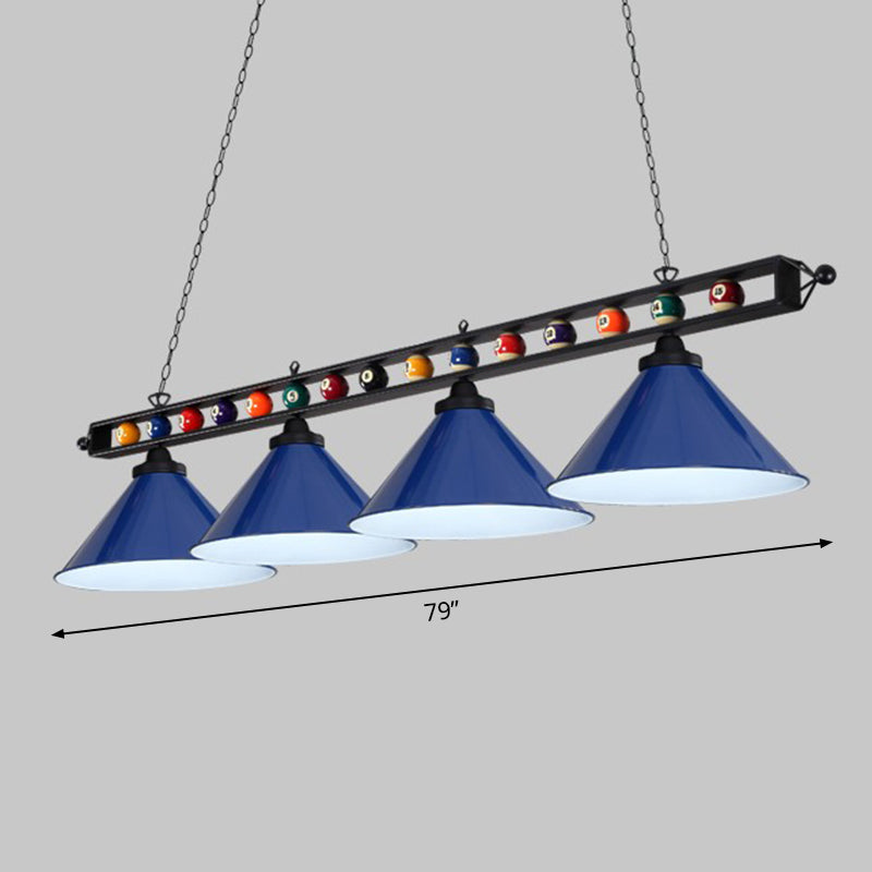 Iron Linear Island Ceiling Light Industrial Country Club Billiard Chandelier with Cone Shade