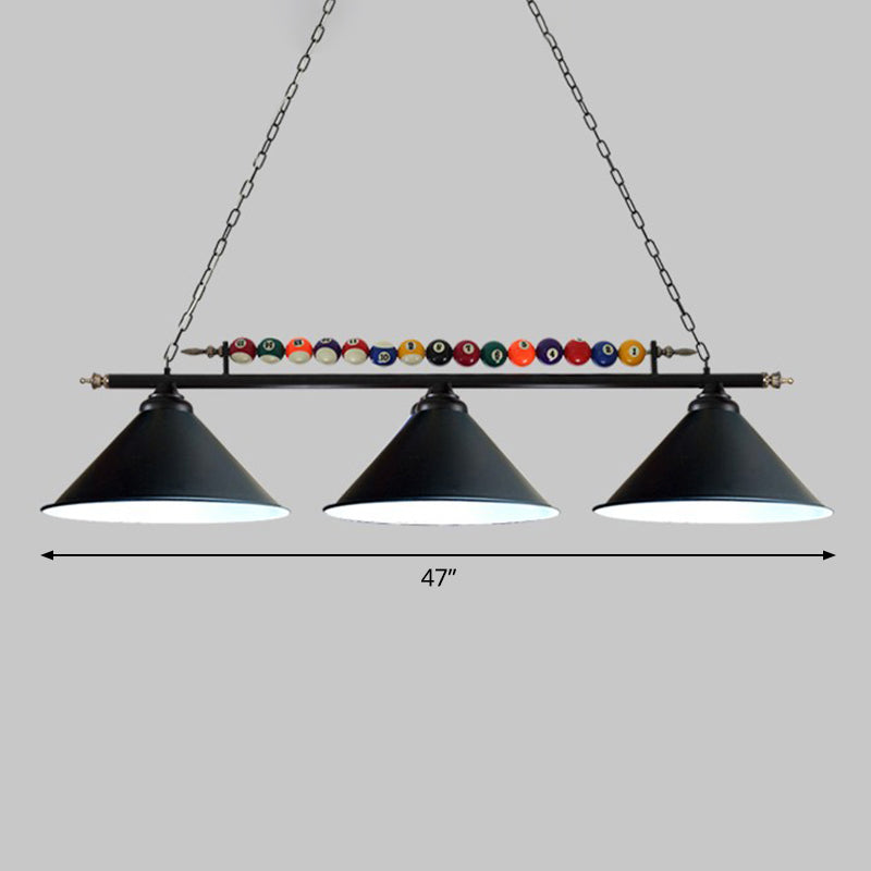 Iron Linear Island Ceiling Light Industrial Country Club Billiard Chandelier with Cone Shade