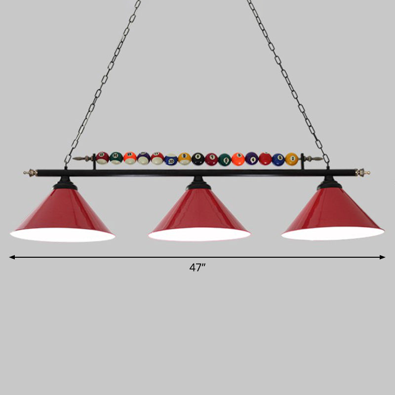 Iron Linear Island Ceiling Light Industrial Country Club Billiard Chandelier with Cone Shade