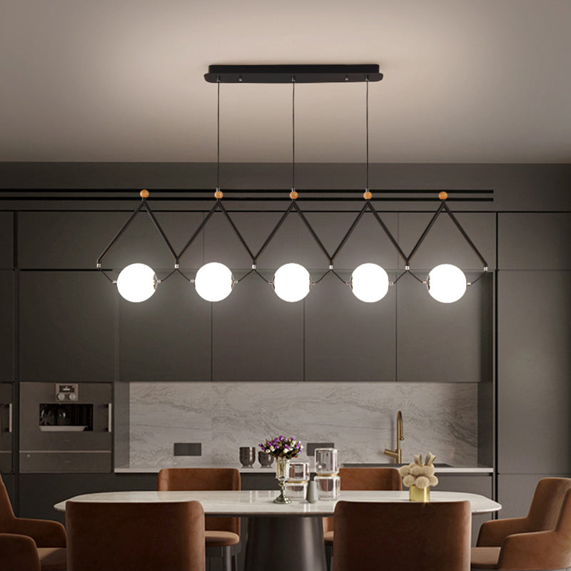 Ball Restaurant Suspension Light Ivory Glass Minimalist Creative Island Lighting Fixture