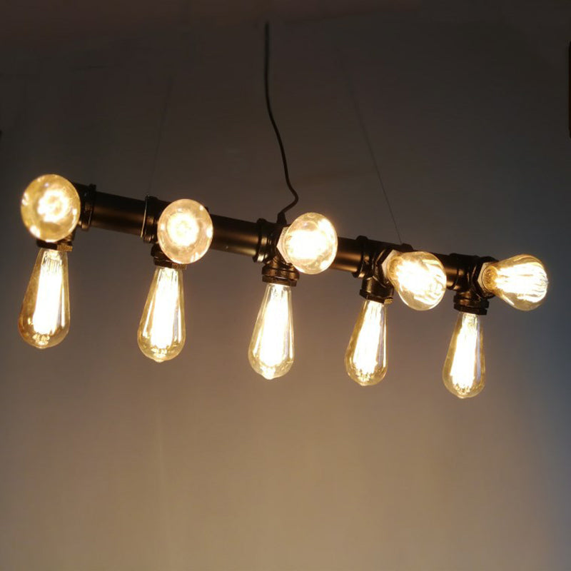 Black Finish Piping Island Lamp Industrial Style Metal Dining Room Hanging Light Fixture