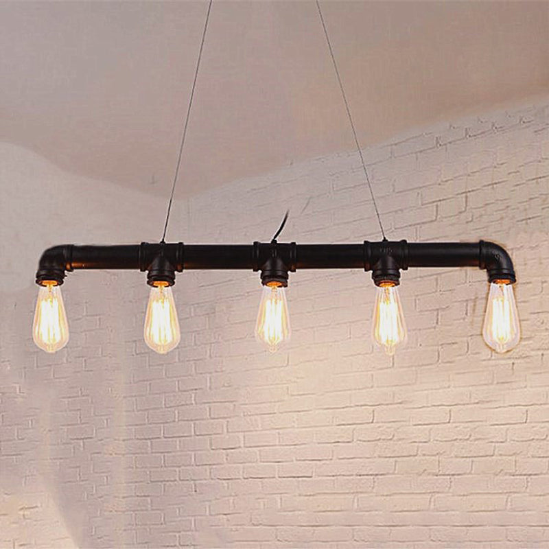 Black Finish Piping Island Lamp Industrial Style Metal Dining Room Hanging Light Fixture