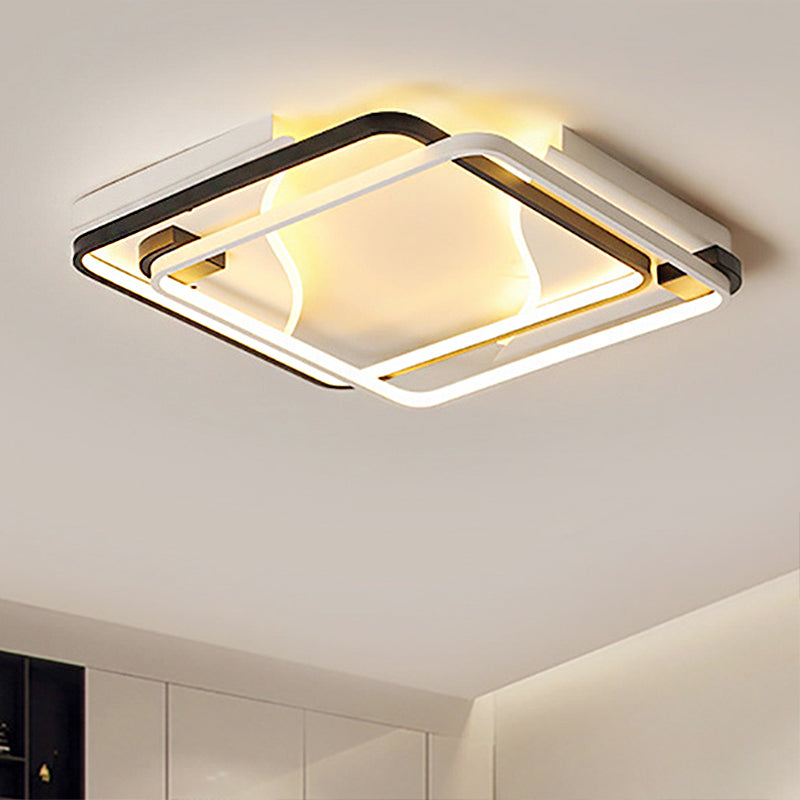 Lampada da incasso a LED per camera da letto larga 18"/22"/31,5" con paralume acrilico quadrato/rettangolare Lampada da soffitto modernista a incasso in bianco e nero in luce bianca/calda