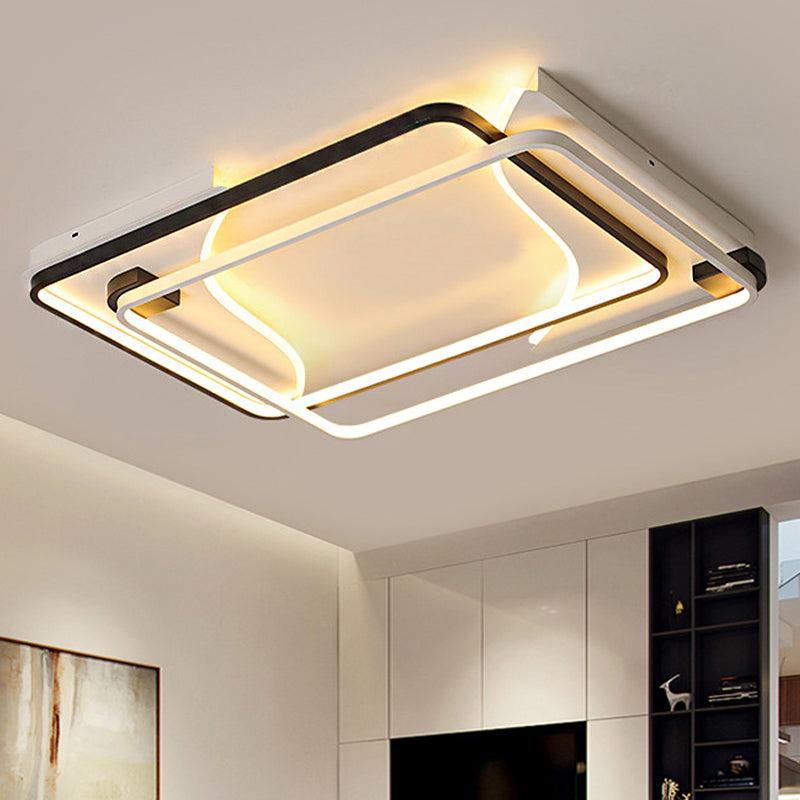 Lampada da incasso a LED per camera da letto larga 18"/22"/31,5" con paralume acrilico quadrato/rettangolare Lampada da soffitto modernista a incasso in bianco e nero in luce bianca/calda