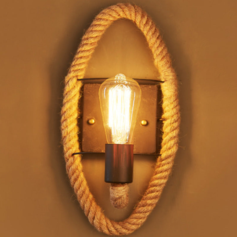 Loop Shaped Rope Wall Sconce Rustic 1-Head Corridor Wall Light with Bare Bulb Design in Wood