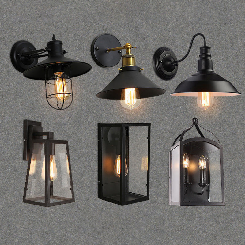 Black Shaded Wall Mount Lamp Industrial Metal 1 Head Corridor Wall Lighting Ideas