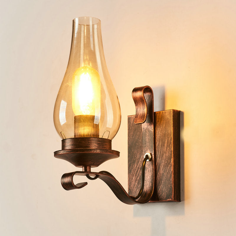 Rustic Paraffin Lantern Wall Sconce 1-Head Clear Glass Wall Lighting for Living Room