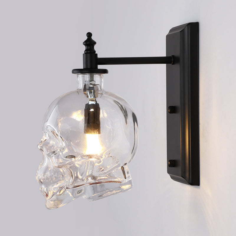 Clear Glass Skull Wall Lighting Art Deco 1 Head Black Sconce Light Fixture for Bedroom