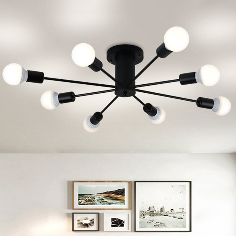 Burst Style Living Room Ceiling Flush Mount Industrial Metal Semi Flush Light Fixture