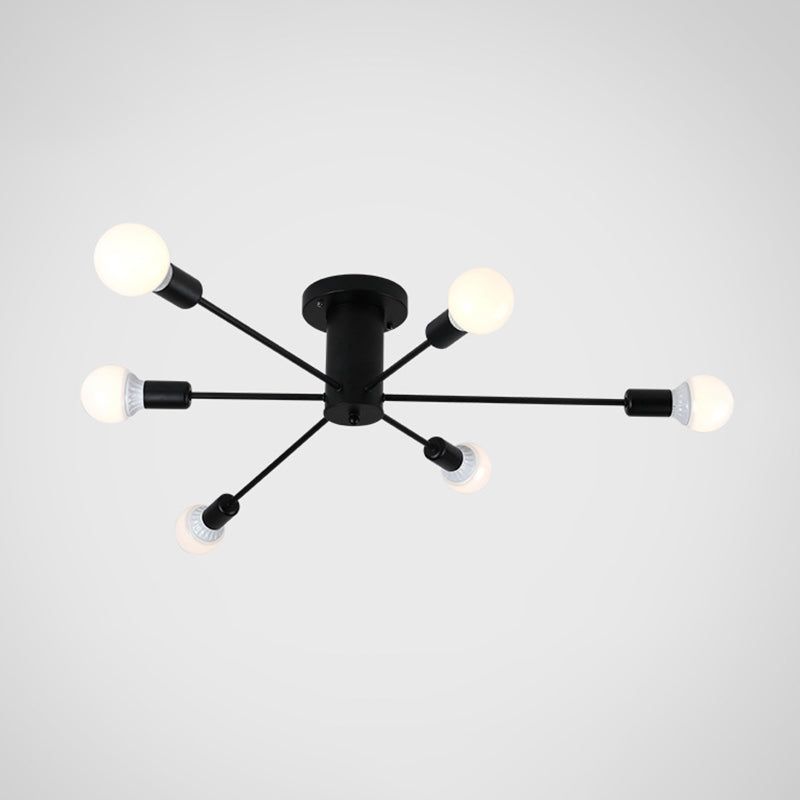 Burst Style Living Room Ceiling Flush Mount Industrial Metal Semi Flush Light Fixture