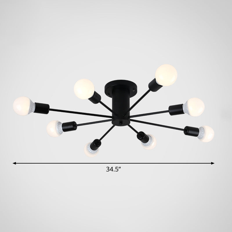Burst Style Living Room Ceiling Flush Mount Industrial Metal Semi Flush Light Fixture