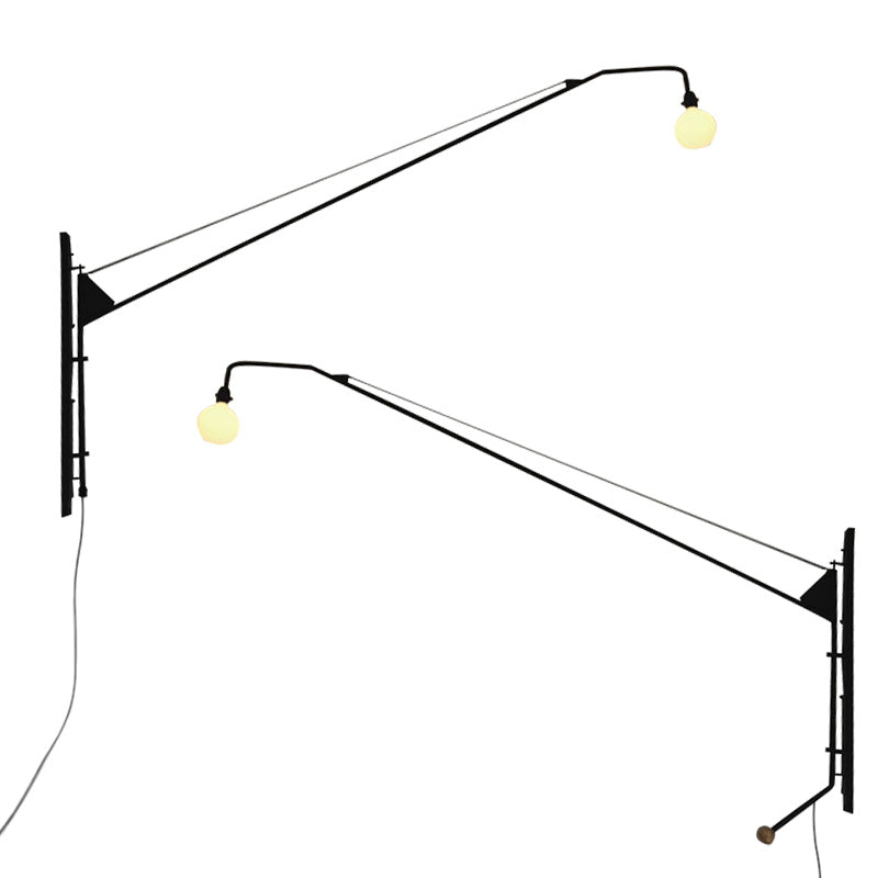 1 Bulb Fishing Rod Wall Lamp Fixture Industrial Black Metal Sconce Light with Open Bulb Design