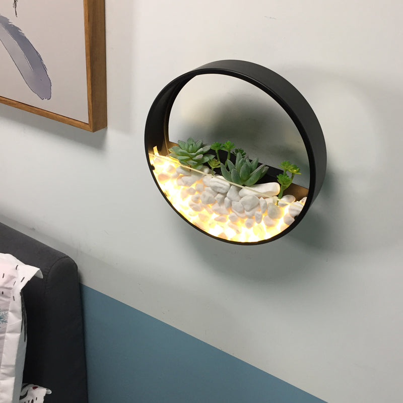 Loop Shaped Wall Sconce Light Decorative Metal Bedroom LED Wall Light with Faux Succulents and Pebbles