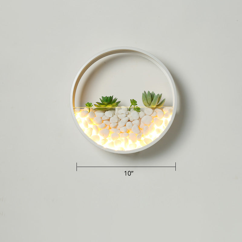 Loop Shaped Wall Sconce Light Decorative Metal Bedroom LED Wall Light with Faux Succulents and Pebbles