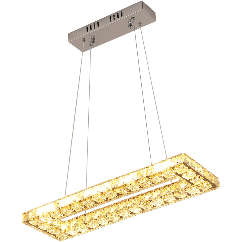 Rectangular LED Island Lamp Minimalist Beveled K9 Crystal Clear Pendant Light for Restaurant