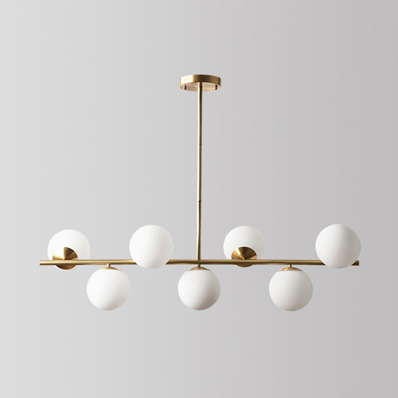 Spherical Dining Room Suspension Lamp Cream Glass 7-Head Postmodern Island Light in Gold