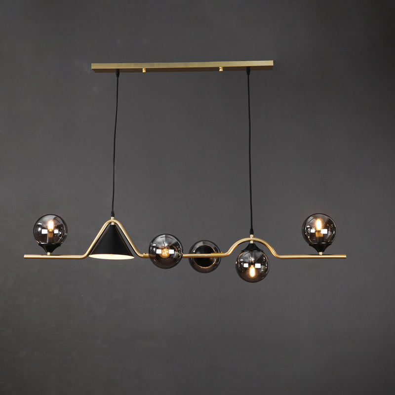 Cone and Ball Hanging Island Light Minimalist Metal Dining Room Pendant Lamp in Gold