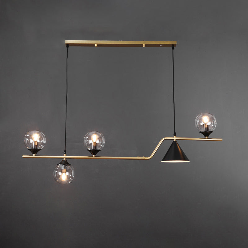 Cone and Ball Hanging Island Light Minimalist Metal Dining Room Pendant Lamp in Gold