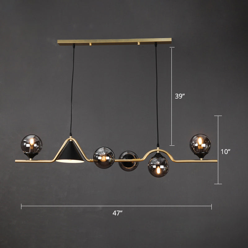 Cone and Ball Hanging Island Light Minimalist Metal Dining Room Pendant Lamp in Gold