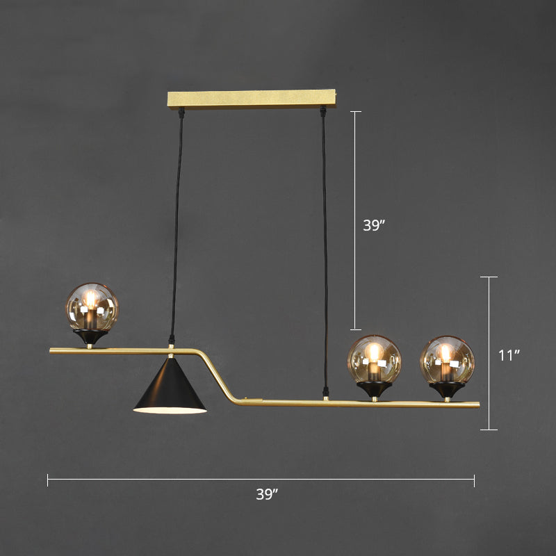 Cone and Ball Hanging Island Light Minimalist Metal Dining Room Pendant Lamp in Gold