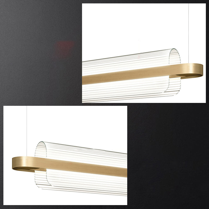 Nordic Linear Island Lamp Acrylic Dining Room LED Pendant Lighting Fixture in Gold
