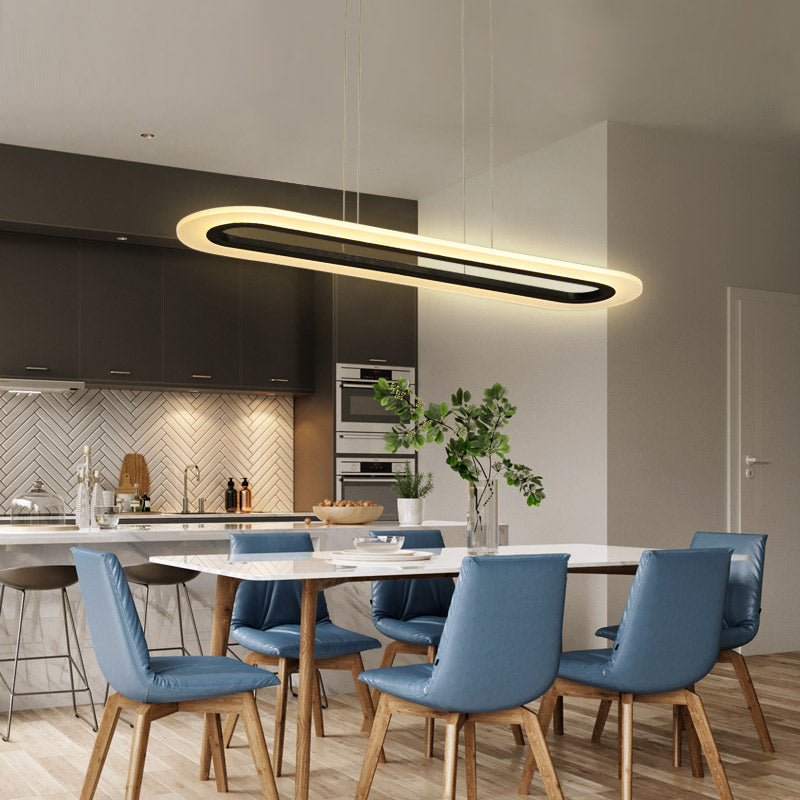Acrylic Oblong LED Suspension Light Fixture Minimalist Style Hanging Lamp over Island