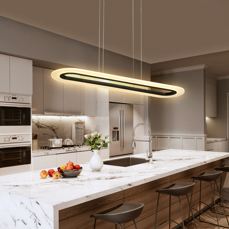 Acrylic Oblong LED Suspension Light Fixture Minimalist Style Hanging Lamp over Island
