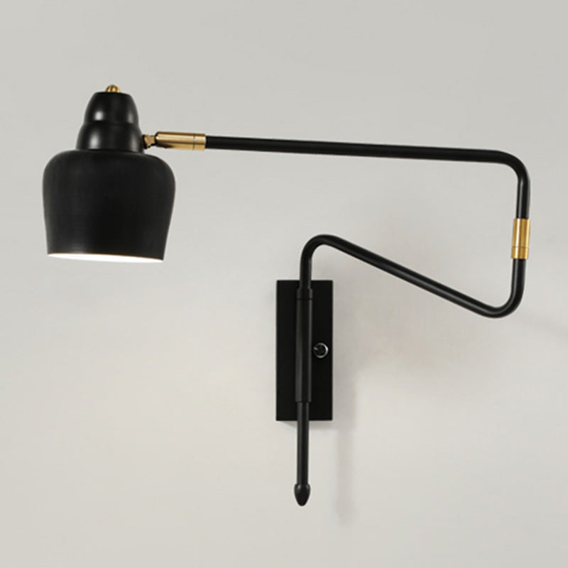 Shaded Bedside Wall Mounted Reading Lamp Metal 1 Head Nordic Task Wall Sconce with Retractable Arm
