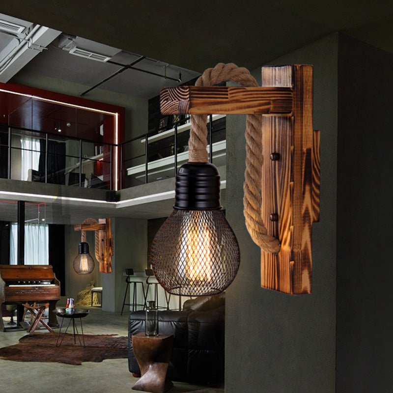 Bracket mural en forme de L Ferme Lantern 1 Lumière murale de la chambre à coucher avec un bras de corde