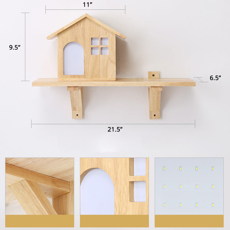 Cottage LED Wall Sconce Lamp Creative Decorative Wood Wall Lighting with Shelf for Bedroom