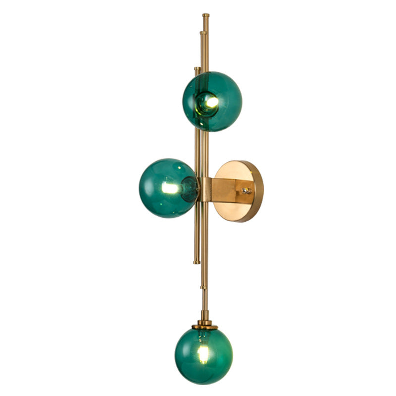 Glass Orb Sconce Lighting Fixture Mid Century 3-Bulb Brass Finish Wall Lamp for Living Room