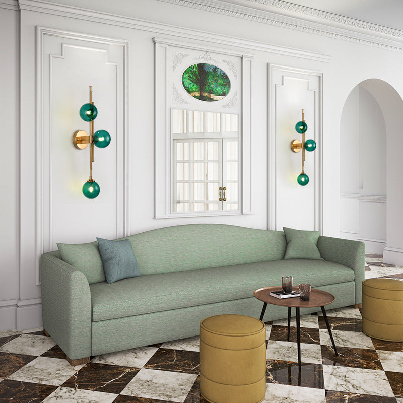 Glass Orb Sconce Lighting Fixture Mid Century 3-Bulb Brass Finish Wall Lamp for Living Room