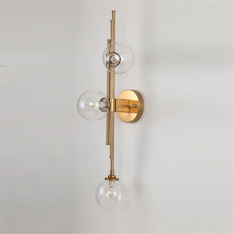 Glass Orb Sconce Lighting Fixture Mid Century 3-Bulb Brass Finish Wall Lamp for Living Room