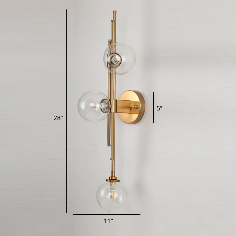 Glass Orb Sconce Lighting Fixture Mid Century 3-Bulb Brass Finish Wall Lamp for Living Room
