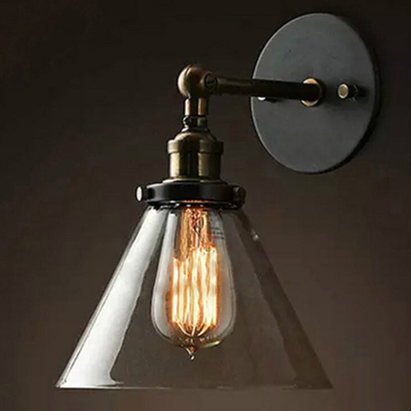 Clear Glass Swivel Shade Wall Lamp Industrial 1 Head Kitchen Wall Mounted Light in Brass-Black
