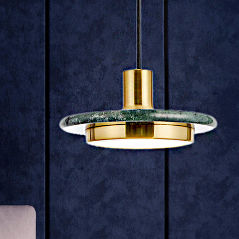 Round Metal Pendant Lighting Modern 1 Light White/Black/Green Hanging Ceiling Lamp with Marble Ring