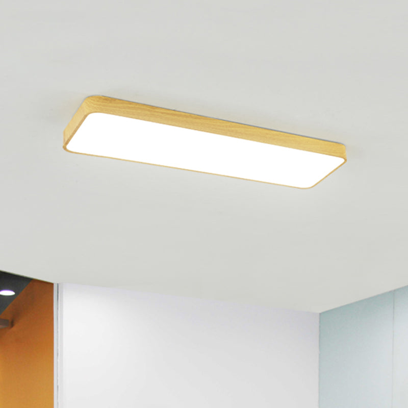Light-Wood Grain Rectangle Flush Lamp Minimalistic LED Aluminum Flush Mount Ceiling Light