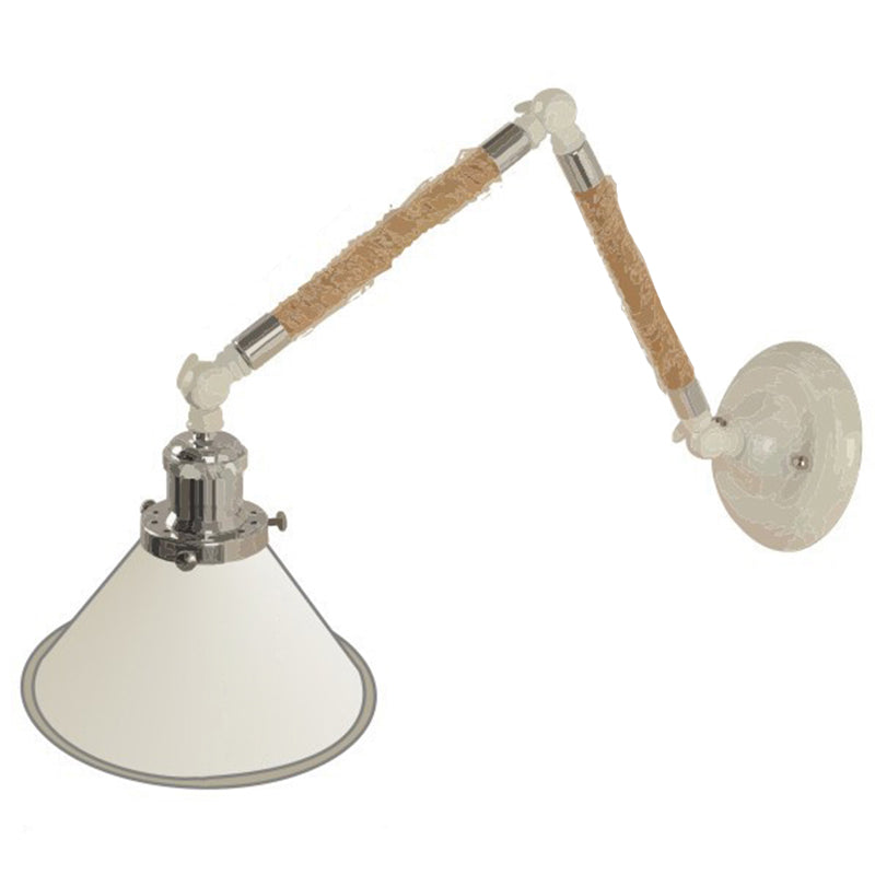 White Conical Task Wall Sconce Nordic Metal 1 Bulb Metal Wall Light Fixture with Swivelable Roped Arm
