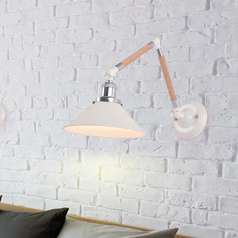 Blanc Conical Task Mur Murce Metal Nordic 1 Bulbe Metal Wall Lightture avec un bras cordé émouvant