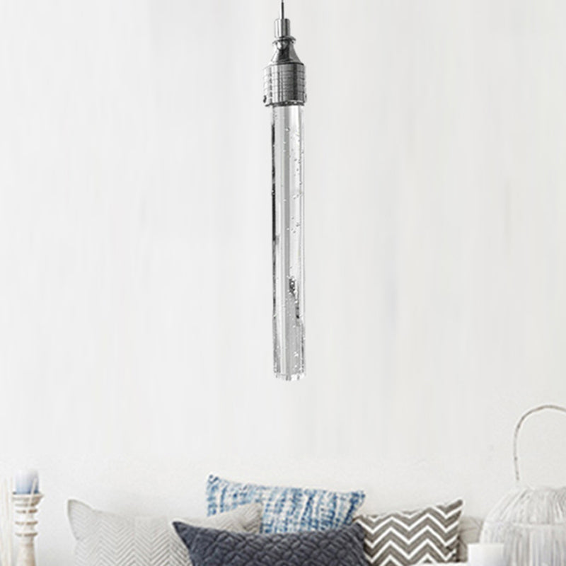 Tube Shaped Hanging Lamp Modern Clear Bubble Crystal 1-Light Suspension Pendant in Warm/White Light for Bar Living Room