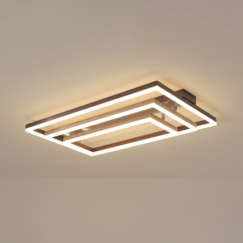 Plafonnier rectangulaire à plusieurs niveaux en métal minimaliste, éclairage LED encastré pour salon, marron