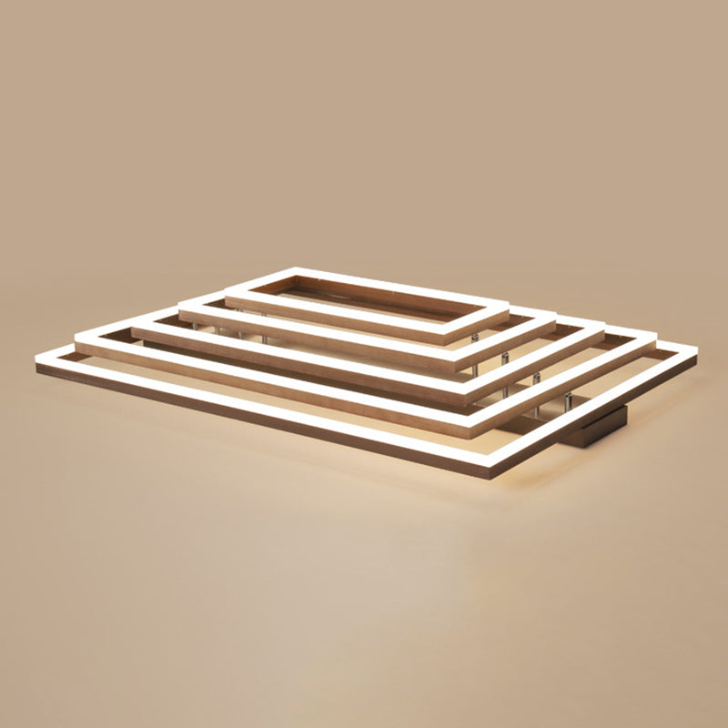 Plafonnier rectangulaire à plusieurs niveaux en métal minimaliste, éclairage LED encastré pour salon, marron