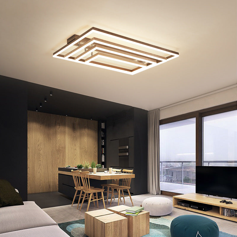Multi-Tiered Rectangle Ceiling Lamp Minimalist Metal Living Room LED Flush Mount Lighting in Brown