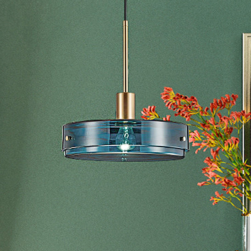 Circular Suspension Pendant Light Modernist Green Glass 1 Light Living Room Hanging Lamp with Vertical/Horizontal Type